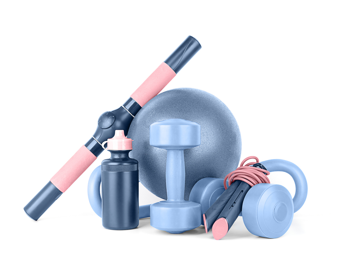 Set of fitness equipment isolated on a white